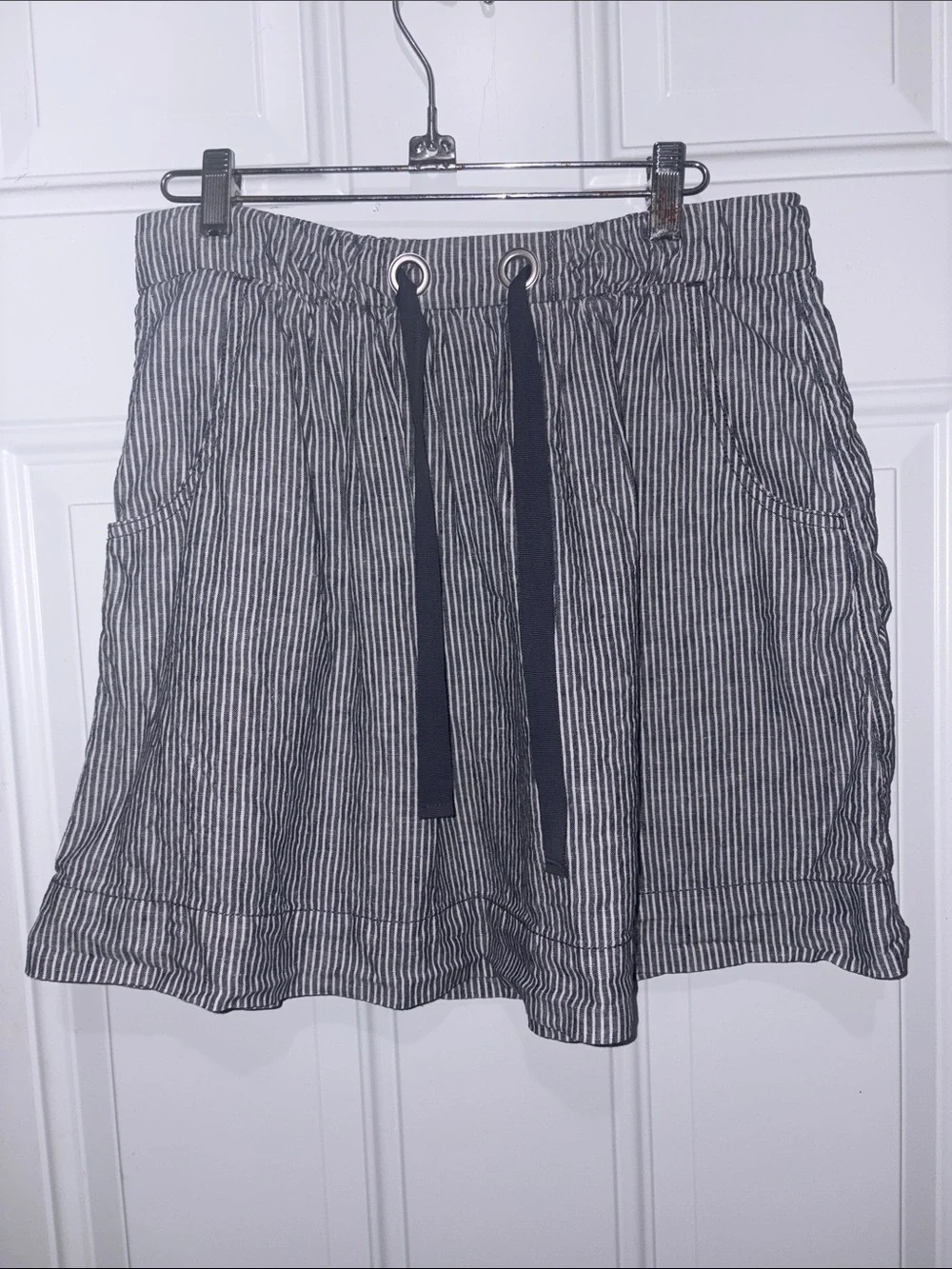 J. Crew Navy and White Striped Drawstring Skirt 100% linen